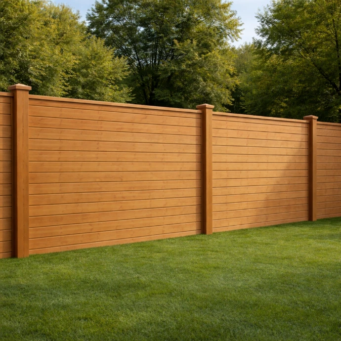 Horizontal privacy wood fence installation in London Ontario