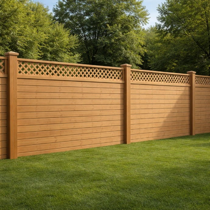 Horizontal privacy wood fence with Lattice installation in London Ontario