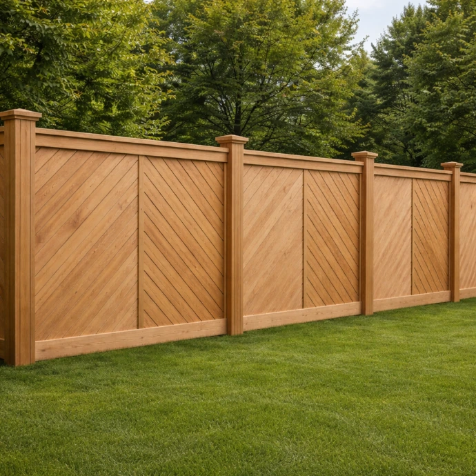 Chevron Pattern privacy wood fence installation in London Ontario