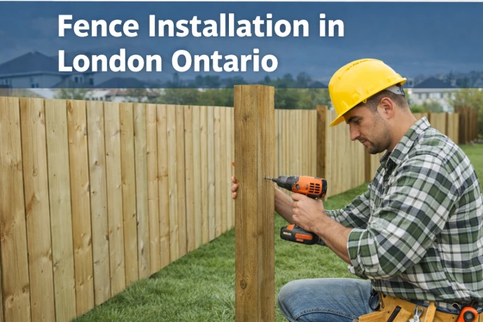 wood privacy fence installation in London Ontario backyard